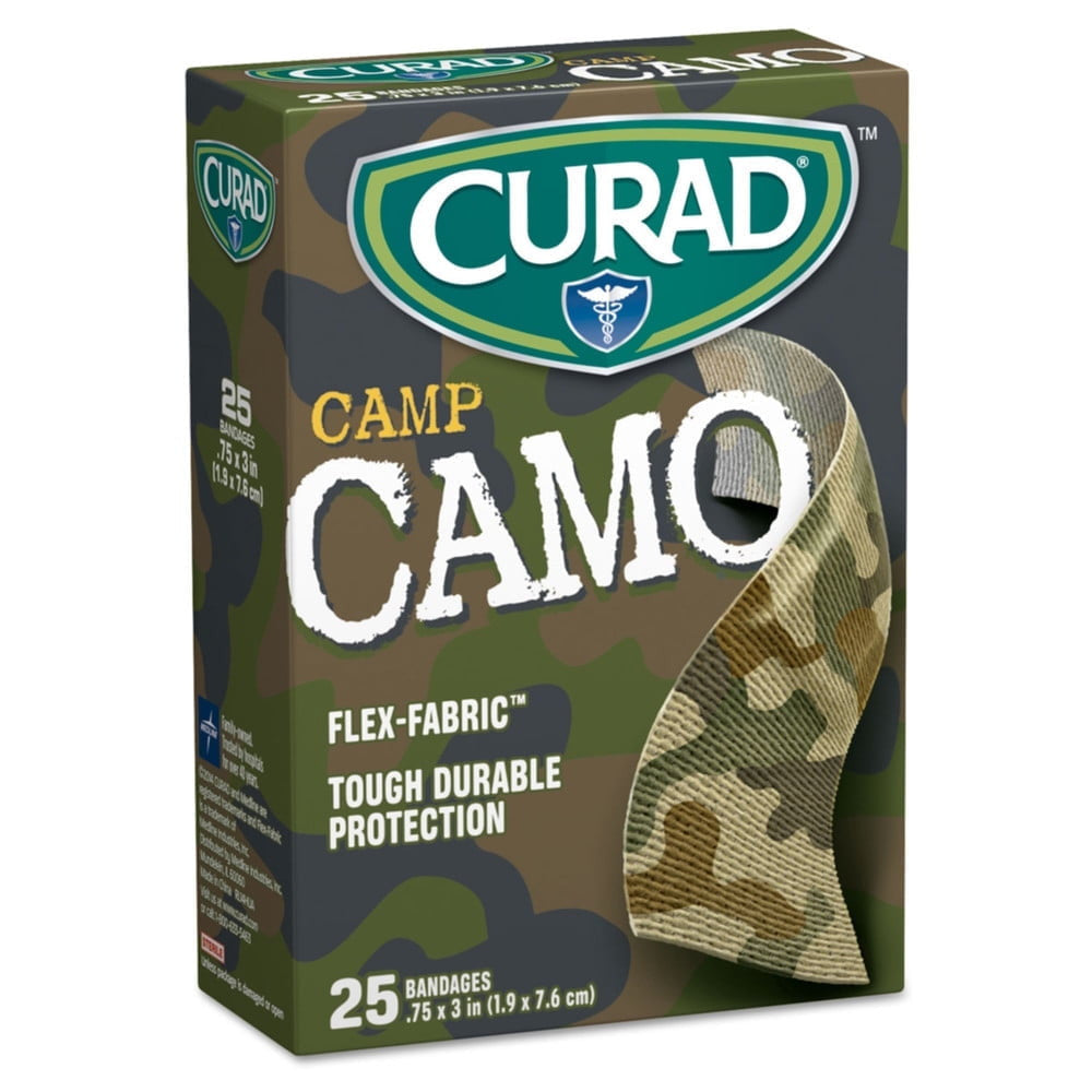 Curad Camoflauge Green Tough Durable Protection Sterile Adhesive Bandages, Size: 3/4 X 3 Inches - 25 Ea